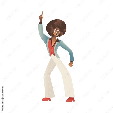 Vector illustration of man dancing disco isolated on white background - young african male ...