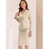 Allegra K Women's Business Suit Tweed Trim Blazer And Skirt Suit Set 2 Pieces Khaki Large : Target