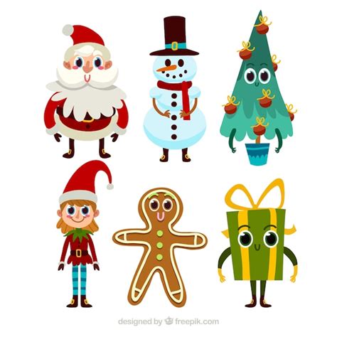 Free Vector | Collection of cute christmas characters in cartoon style