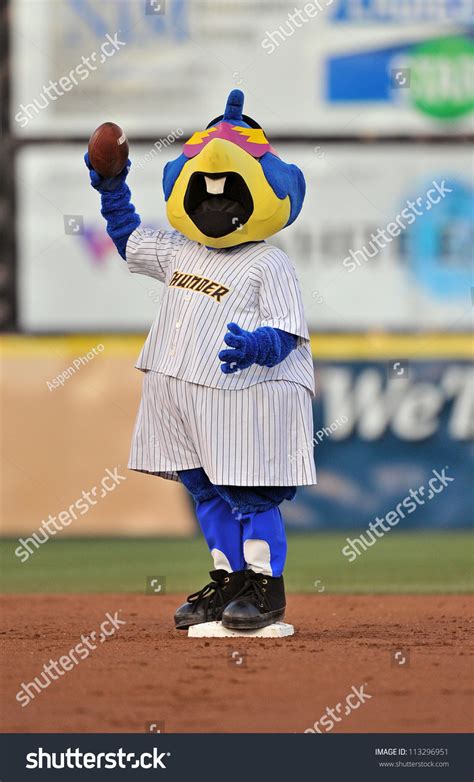 Trenton, Nj - August 18: Boomer, A Trenton Thunder Mascot, Stands On Second Base Holding A ...