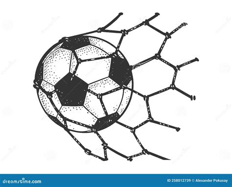 Soccer Ball in the Goal Net Sketch Raster Stock Illustration ...