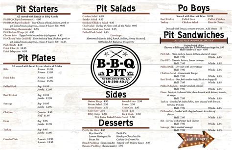 open pit bbq menu