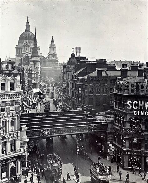 Ludgate Hill, City of London; showing the long departed railway bridge. This was replaced by the ...