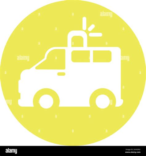 ambulance car over yellow circle and white background, block style icon, vector illustration ...