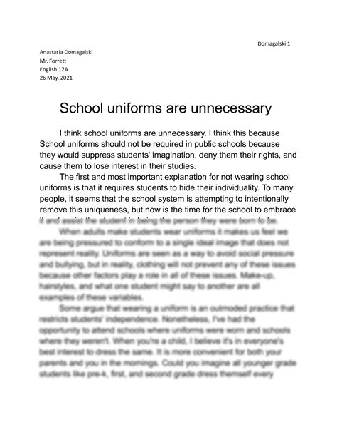 SOLUTION: School Uniforms Are Unnecessary Argumentative Essay - Studypool