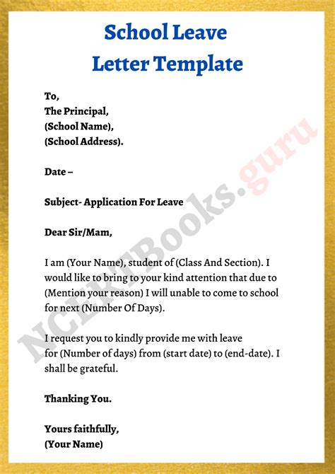 Leave Letter for School Template, Samples | How to Write a Leave ...