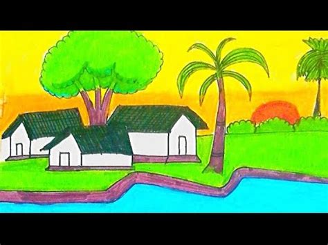 How To Draw River Side House Scenery||River Side House Scenery Drawing ? - YouTube