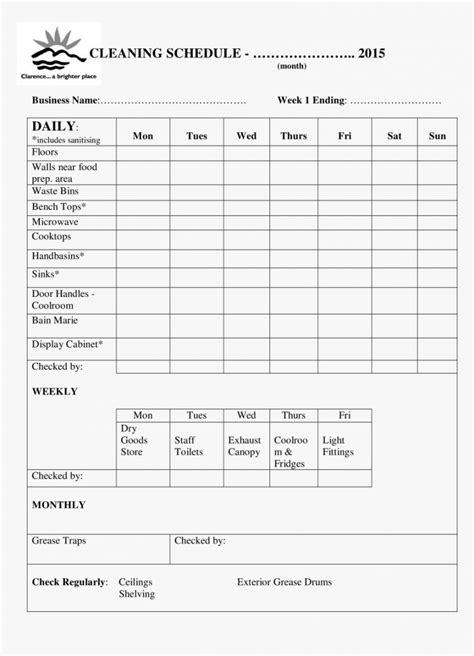 Excel Cleaning Schedule Template