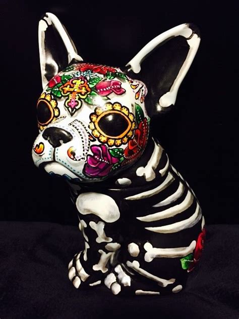 Day of the Dead Painted Sugar Skull French Bull Dog Statue Figurine Pet Urn | Arte con calaveras ...