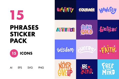 15 Phrases Sticker Pack | Illustrations ~ Creative Market