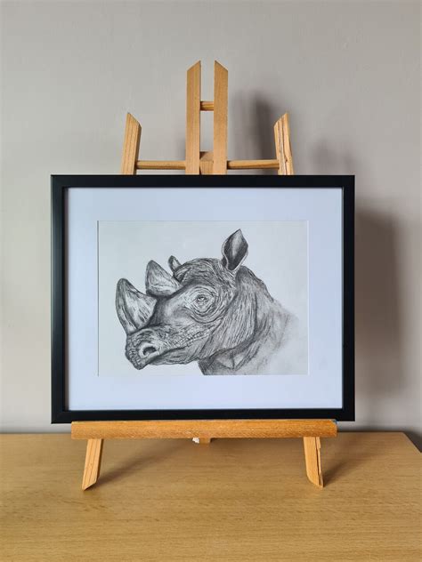 Nashorn, Nashorn, Nashorn Zeichnung, Original Kunstwerk, gerahmt und montiert, 22x27cm ...