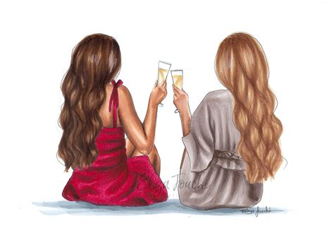 Best friends - 2 best friends - friendship print - friend art - bestie - fashion illustration ...