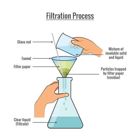 Filtration process of mixture of solid and liquid science experiment vector illustration ...