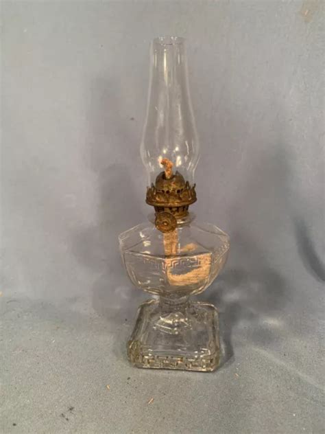 VINTAGE GREEK KEY pattern Oil Lamp Brass Acorn Burner & Chimney c1890s $29.00 - PicClick