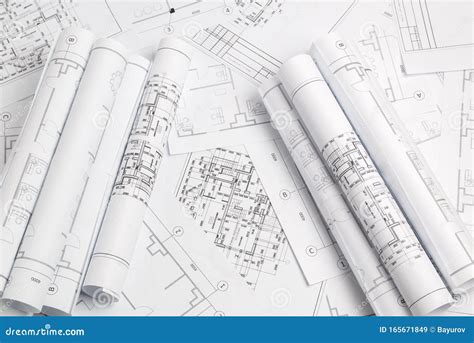 Paper Architectural Drawings And Blueprint. Stock Image | CartoonDealer ...