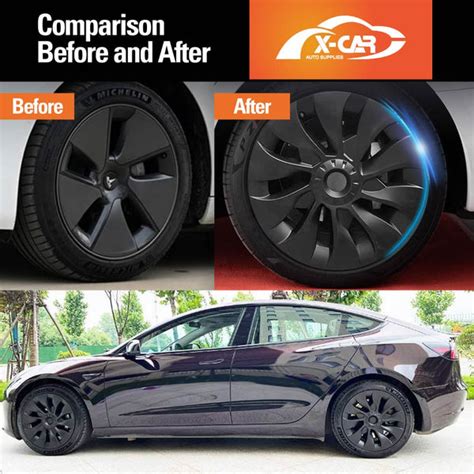 Tesla Model 3 Wheel Protector Cover Hub Caps 18 Inch Rim Hubcaps Accessories Matt Black | X-CAR