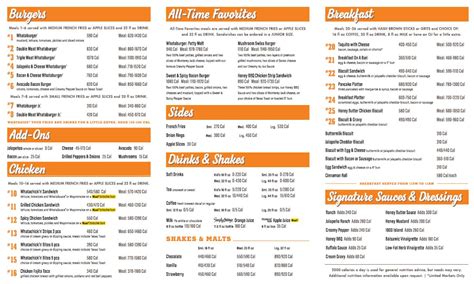 Menu at Whataburger fast food, Middleburg