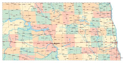 Large Detailed Administrative Map Of North Dakota State With Roads Images