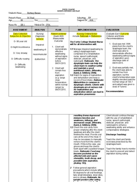 Nursing Care Plan Example | Medicine | Clinical Medicine