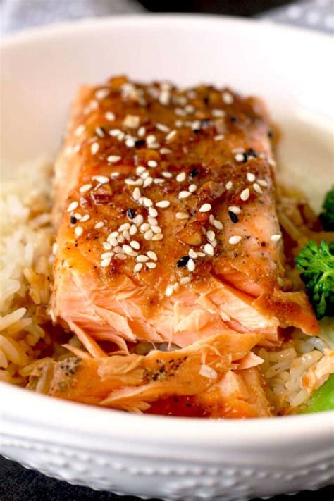 Baked Asian Salmon with Honey Ginger Glaze - Lemon Blossoms