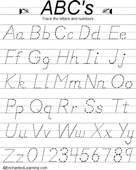 Writing Letters and Numbers (D'Nealian Style): EnchantedLearning.com