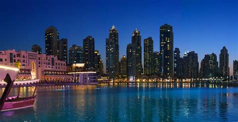 Premium Photo | Central dubai skyscrapers at night