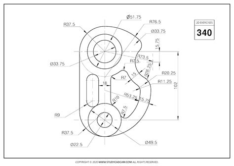 2D CAD EXERCISES 340 - STUDYCADCAM | Autocad isometric drawing, Autocad drawing, Basic drawing