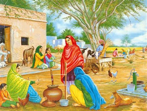 Village in Punjab | Village scene drawing, Art village, Art painting