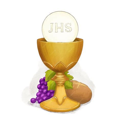 Premium Vector | Eucharist symbols of bread and wine chalice and host ...