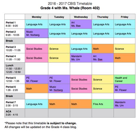 Grade 4 Timetable - Grade 4