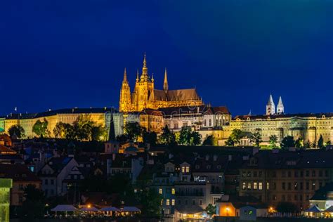 Aerial View of Prague Castle Czech Republic at Night Stock Photo ...