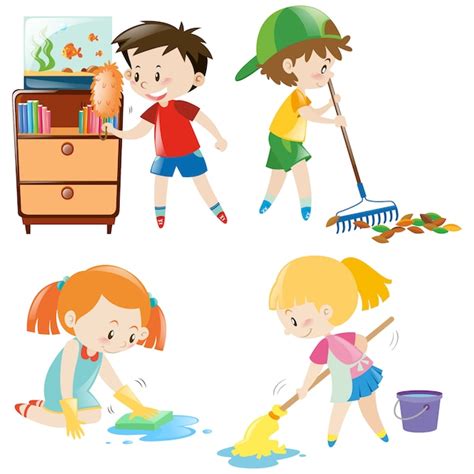 Kids cleaning collection Vector | Free Download