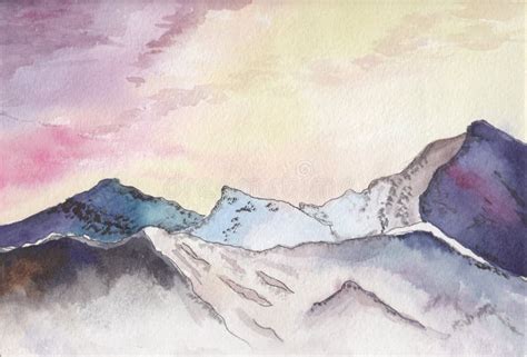 Watercolor Landscape With Mountains Stock Illustration - Illustration ...