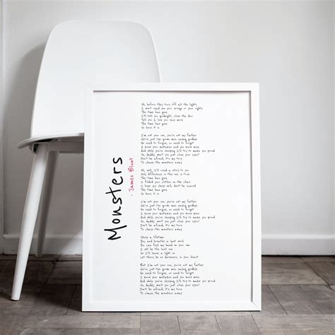 Monsters by James Blunt Lyrics Poster James Blunt Monsters Print Gift ...