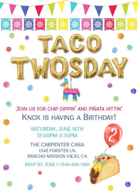 Taco TWOsday Birthday Invitation Taco Tuesday Birthday | Etsy ...