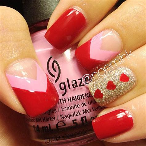 red hearts glitter valentine's day nails - Favnails