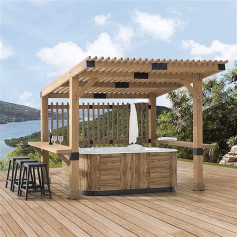 Sunjoy Outdoor Patio Grill Gazebo 10 ft. x 11 ft. Wooden Frame Hot Tub ...