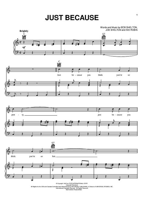 Just Because" Sheet Music by Jerry Lee Lewis; Brenda Lee; Frankie Yankovic for Piano/Vocal ...