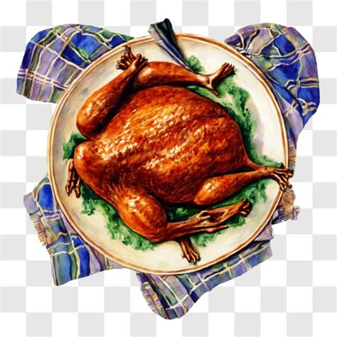 Download Elaborately Decorated Turkey Dinner Plate with Plaid Napkin PNG Online - Creative Fabrica