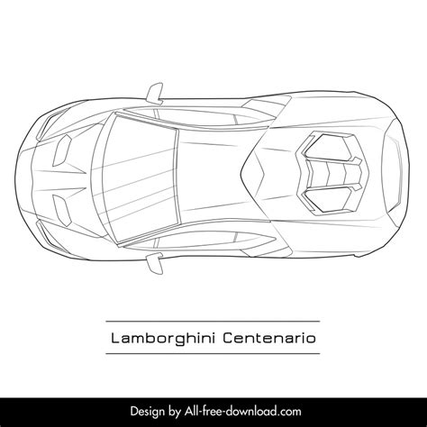 Lamborghini centenario car icon flat symmetric black white top view outline Vectors graphic art ...