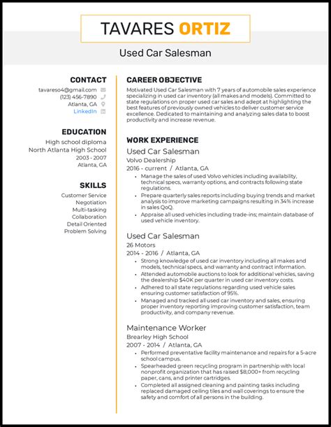 Car Salesman Resume Example Template Vibes In 2020 Resume Examples - Riset