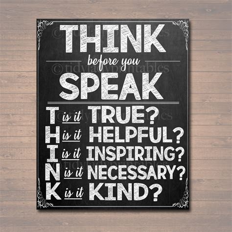 Think Before You Speak Motivational Printable Poster — TidyLady Printables