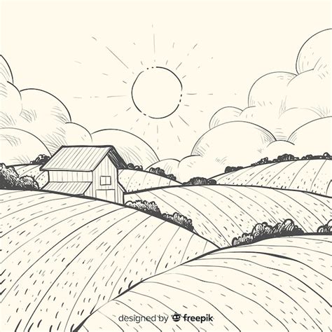 Free Vector | Hand drawn farm landscape