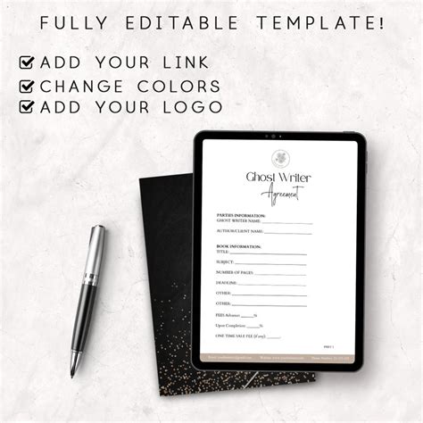 Ghost Writer Contract, Writer Contract Template, Editable Ghost Writer Agreement, Ghost Writing ...