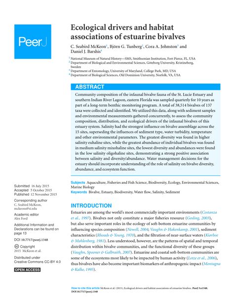 (PDF) Ecological drivers and habitat associations of estuarine bivalves