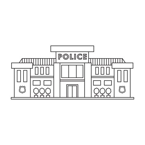 Hand drawn kids drawing Vector illustration Building of Police station flat cartoon isolated ...