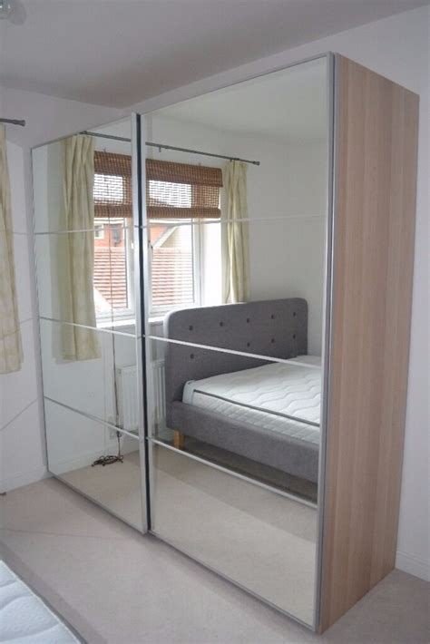 IKEA Pax wardrobe, white oak effect, mirror sliding doors, good as new | in Basingstoke ...