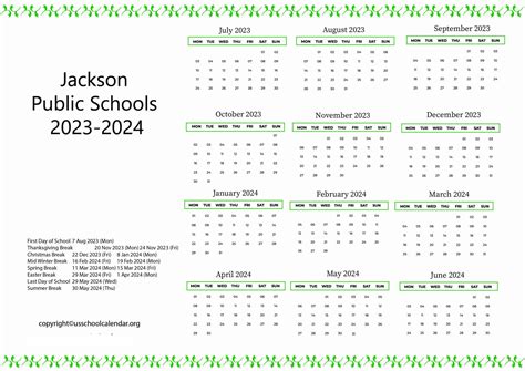 Jackson Public Schools Calendar with Holidays 2023-2024