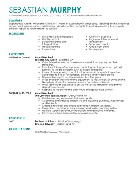 Professional Aircraft Mechanic Resume Examples