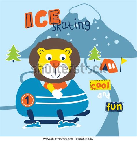 Lion Playing Ice Skating Funny Animal Stock Vector (Royalty Free ...